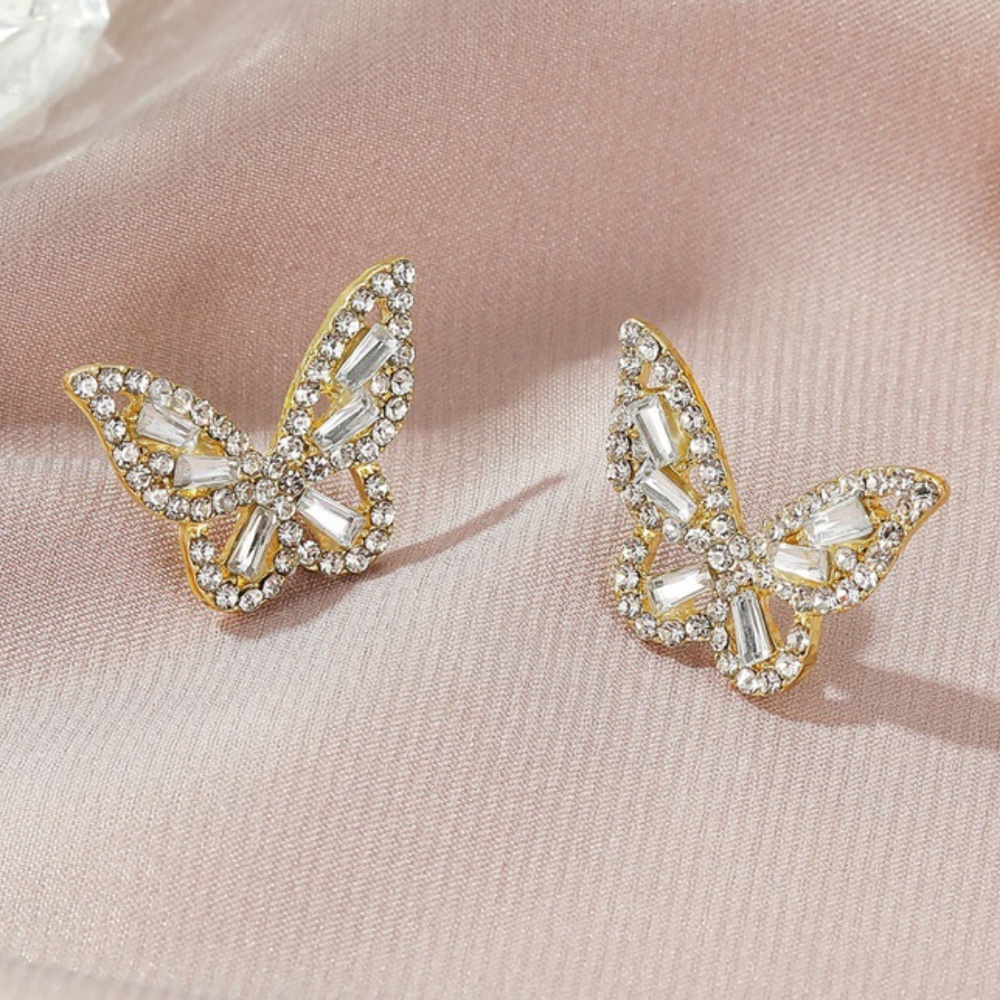 Golden shiny zircon butterfly crystal alloy earings